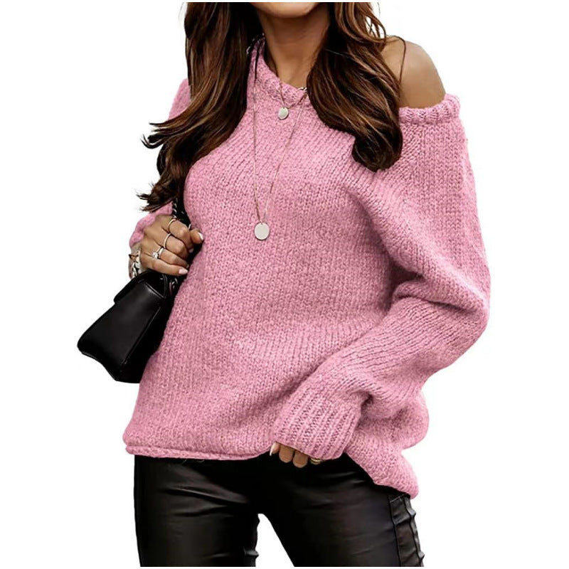 Damen lässiger Pullover mit offenem Schulterdesign und weichem Strick R&B