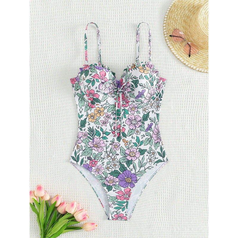 Damen Einteiliger Badeanzug mit floralem Design und traumhaftem Ausschnitt R&B