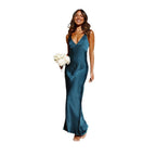 Damen Satin Maxikleid mit eleganter V-Form und fließendem Schnitt R&B