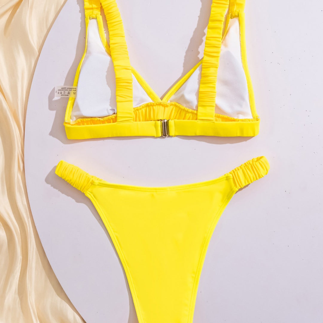 Damen Sportlicher Bikini mit gerafftem Oberteil und hohen Beinausschnitten R&B