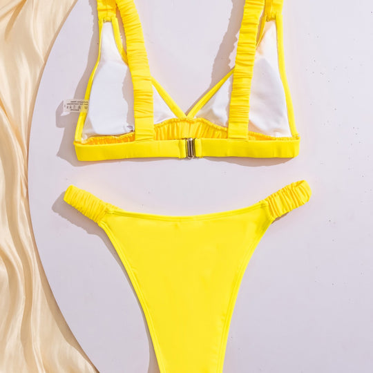 Damen Sportlicher Bikini mit gerafftem Oberteil und hohen Beinausschnitten R&B