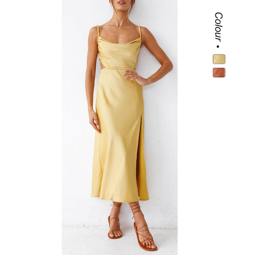 Damen Satin Maxikleid mit elegantem Wickeldesign und raffinierten Rüschen R&B
