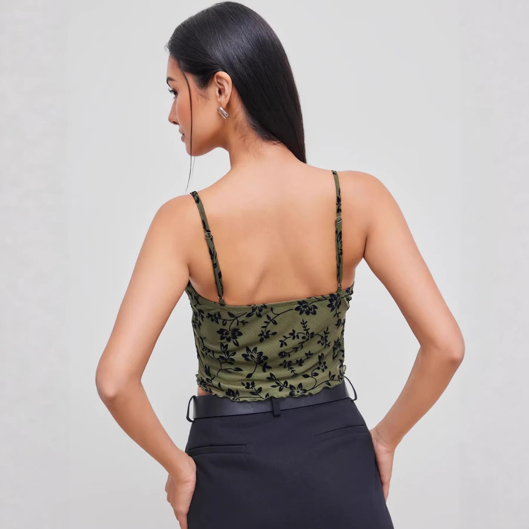 Damen Spitzentop mit floralen Akzenten und asymmetrischem Schnitt R&B