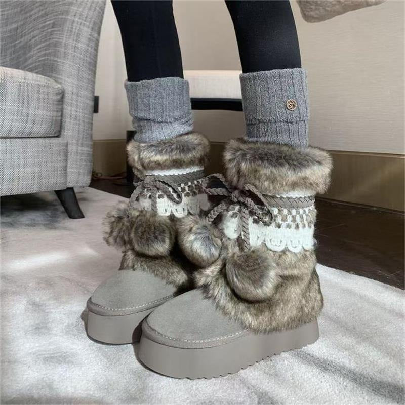 Damen Flauschige Winterboots mit dekorativem Kunstfell und praktischen Schnürdetails R&B
