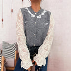 Damen Strickjacke mit romantischen Spitzendetails und eleganten Knopfverschlüssen R&B
