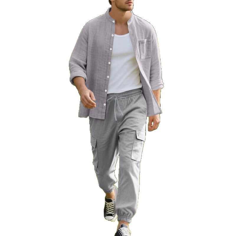 Herren entspannte Cargo-Hose und lässiges Hemd Set R&B