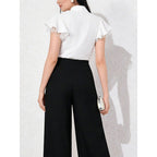 Damen Bluse mit Rüschenärmeln und feminine Schleife R&B