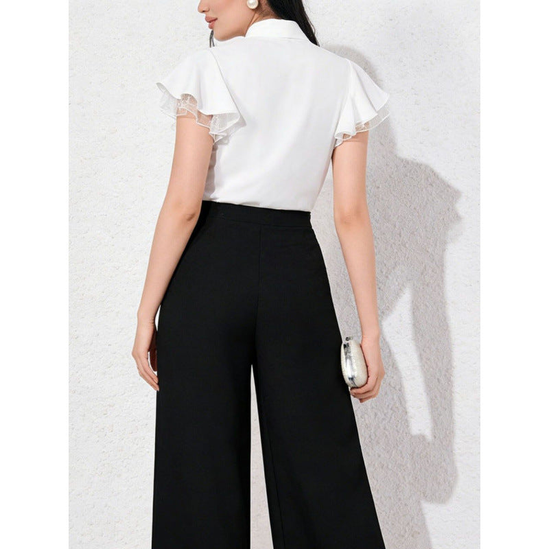Damen Bluse mit Rüschenärmeln und feminine Schleife R&B