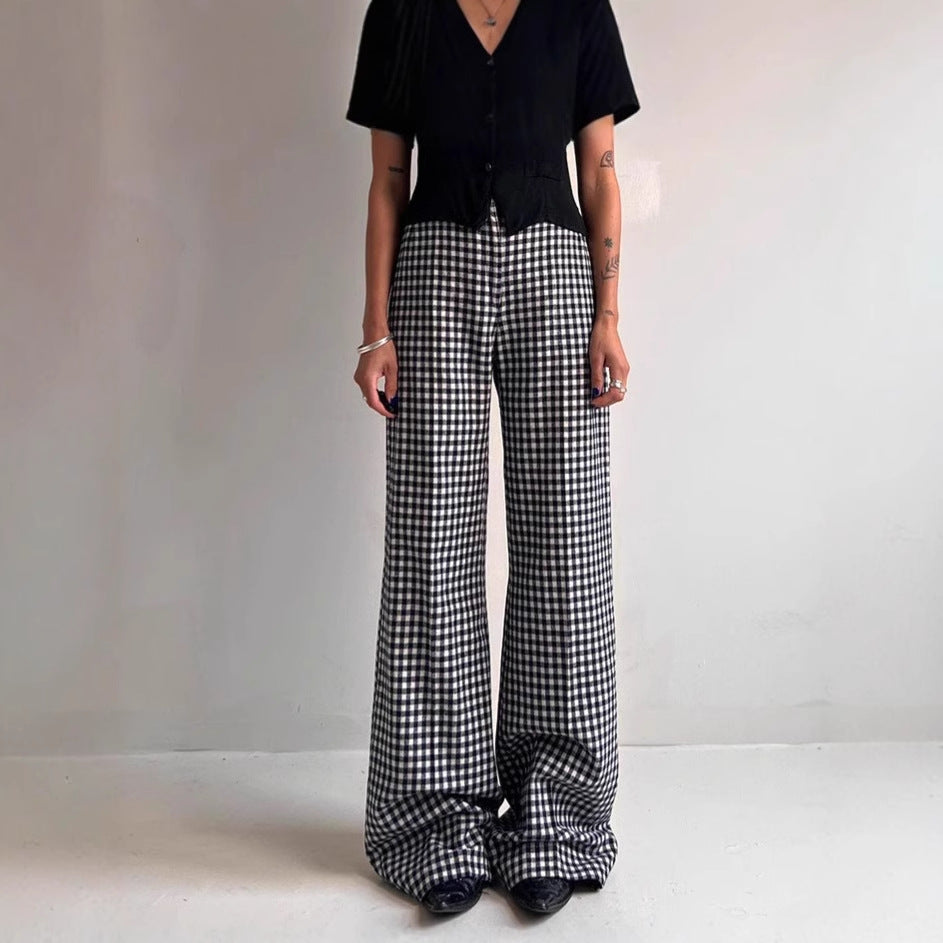 Damen Bequeme Tubenhose mit Karomuster und elastischem Bund R&B
