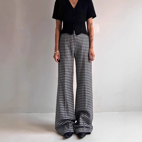 Damen Bequeme Tubenhose mit Karomuster und elastischem Bund R&B