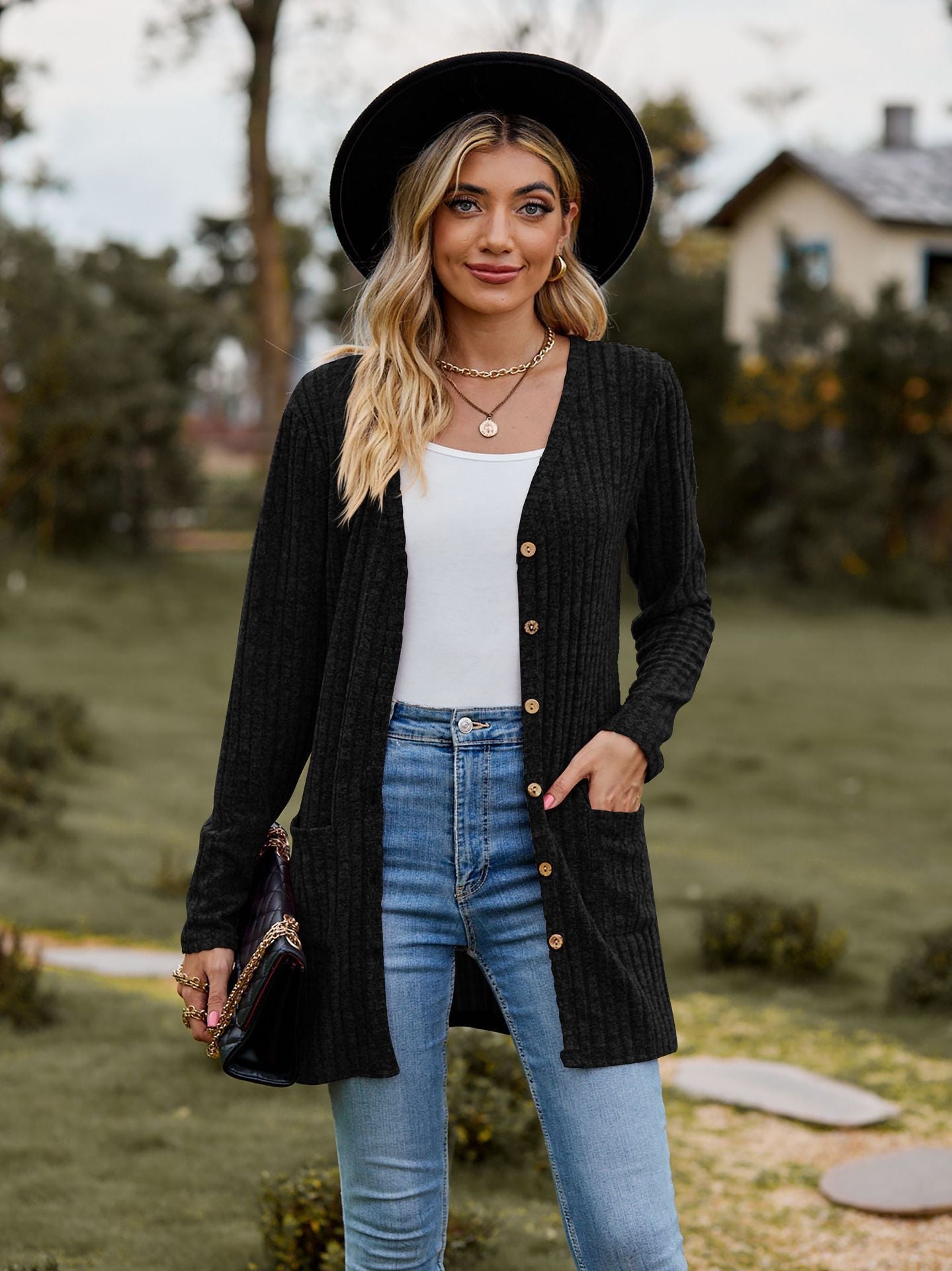 Damen Langstrickjacke mit strukturiertem Obermaterial und praktischen Taschen R&B