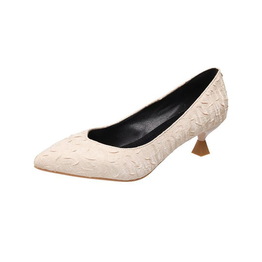 Damen elegante Spitzenpumps mit strukturiertem Obermaterial und dekorativem Blockabsatz R&B