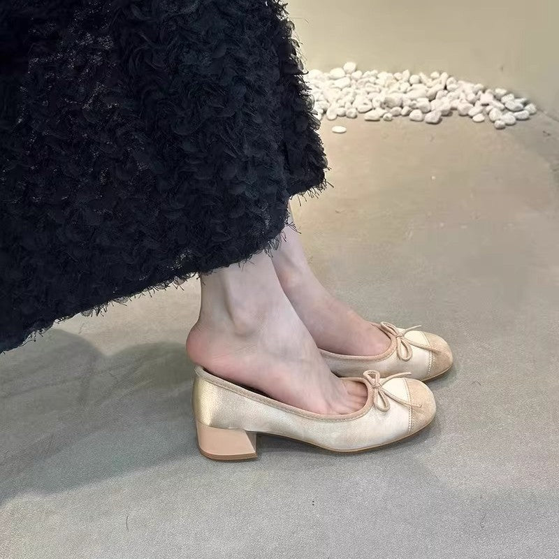 Damen elegante Ballerina-Schuhe mit glänzender Oberfläche und komfortablem Blockabsatz R&B