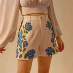 Damen Shorts mit floralem Design und hoher Taille R&B