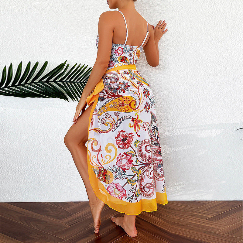 Damen Bademode mit floralem Muster und transparenter Sarong-Hülle R&B