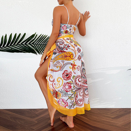 Damen Bademode mit floralem Muster und transparenter Sarong-Hülle R&B