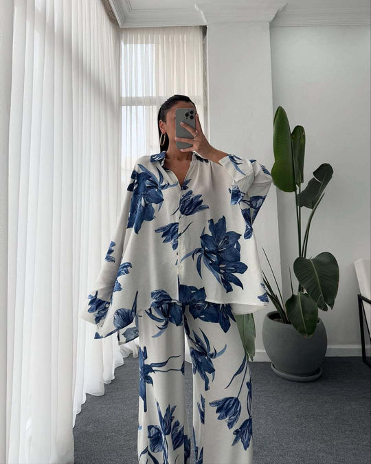 Damen Lässiges und elegantes Blusenset mit floralem Muster R&B