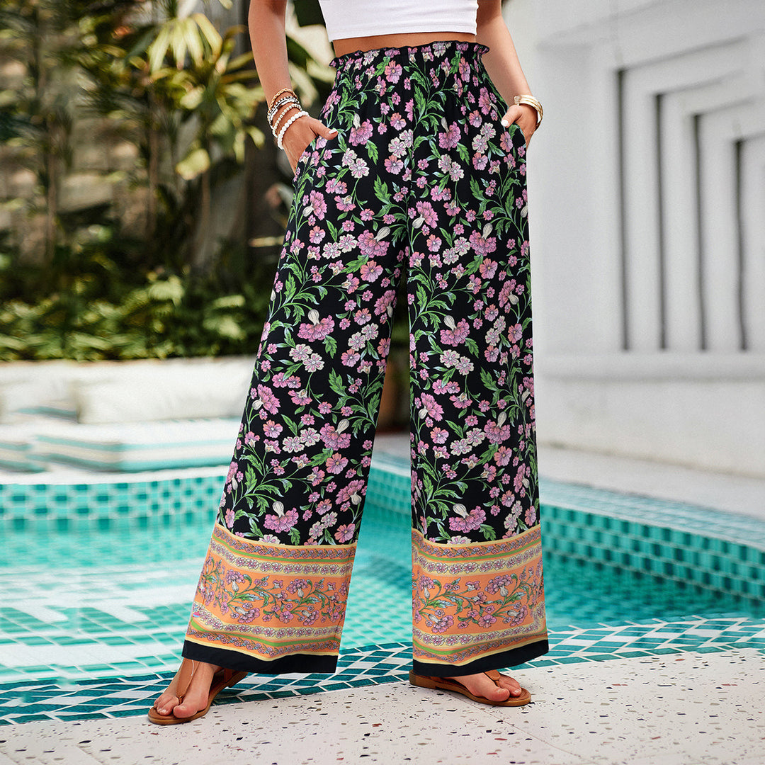 Damen Weite Sommerhose mit floralen Mustern und elastischem Bund R&B