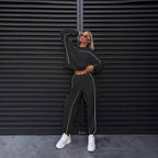 Damen nan kurzes Crop-Sweatshirt und lässige Jogginghose mit kontrastierenden Paspeln R&B
