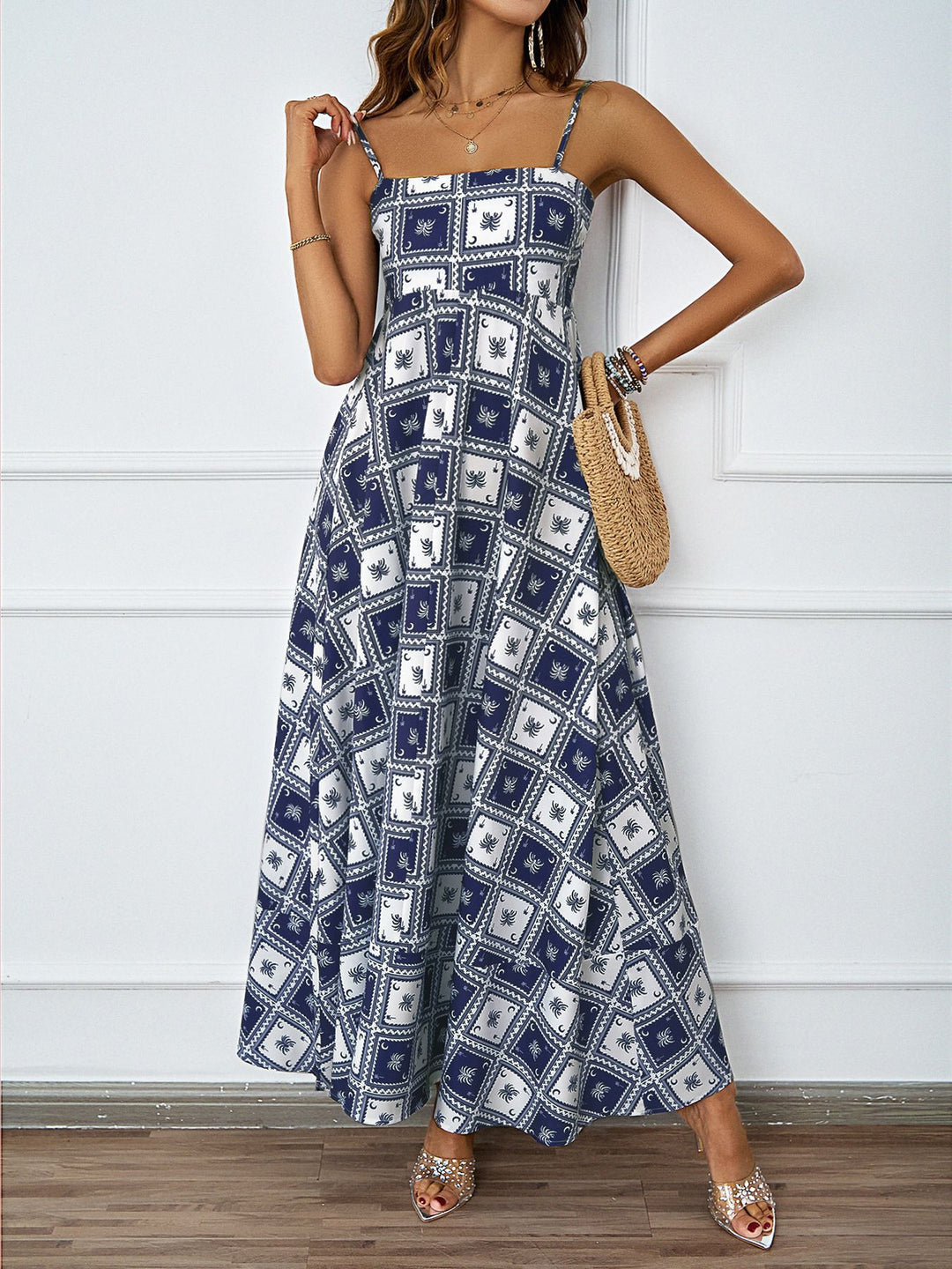 Damen Maxikleid mit modernem grafischem Design und elegantem A-Linien-Schnitt R&B