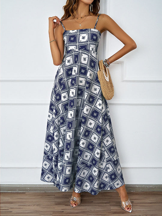 Damen Maxikleid mit modernem grafischem Design und elegantem A-Linien-Schnitt R&B