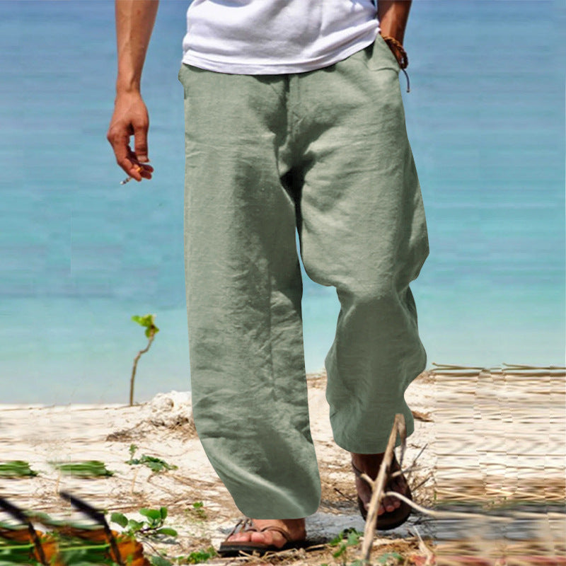 Herren nan lässige Strandhose im Palazzoschnitt aus atmungsaktivem Leinen-Baumwollmix mit Komfortbund R&B