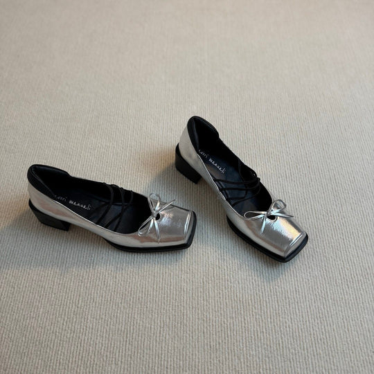 Damen Ballerinas mit dekorativen Schleifen und hochwertiger Metallic-Oberfläche R&B
