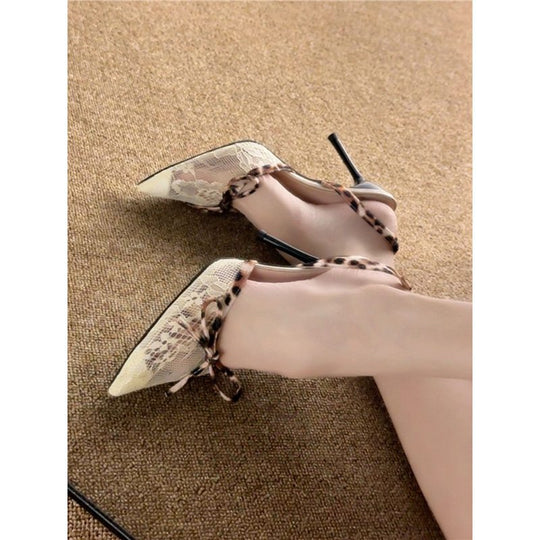 Damen elegante Slingback Pumps mit Spitze und Tiermotiven R&B