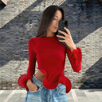 Damen Trendy Oberteil mit asymmetrischen Rüschendetails und elegantes Design R&B