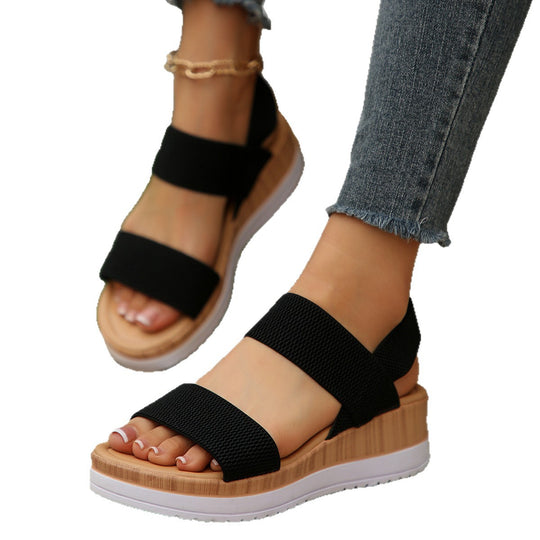 Damen modische Wedge-Sandalen mit elastischen Riemen und komfortabler Sohle R&B