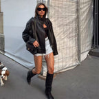 Damen elegante Oversized jacke mit hohem Kragen und praktischen Taschen R&B