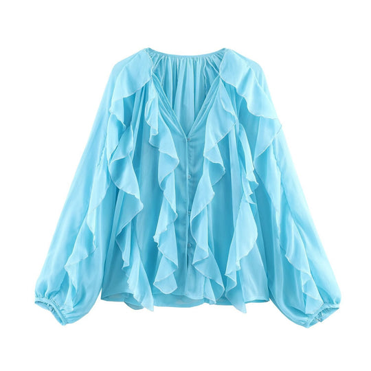 Damen Rüschenbluse mit weitem Schnitt und ballonartigen Ärmeln R&B