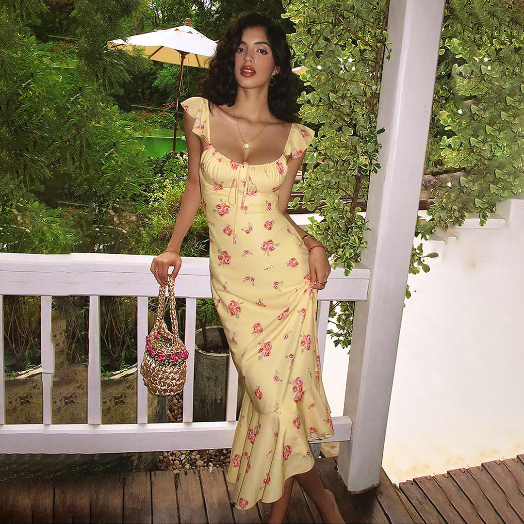 Damen Maxikleid mit Rüschensaum und floralem Muster R&B