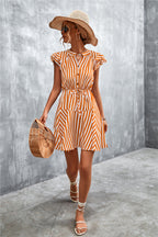 Damen Kurzarm-Kleid im angesagten Streifenlook mit Taillenzug und eleganten Rüschendetails R&B