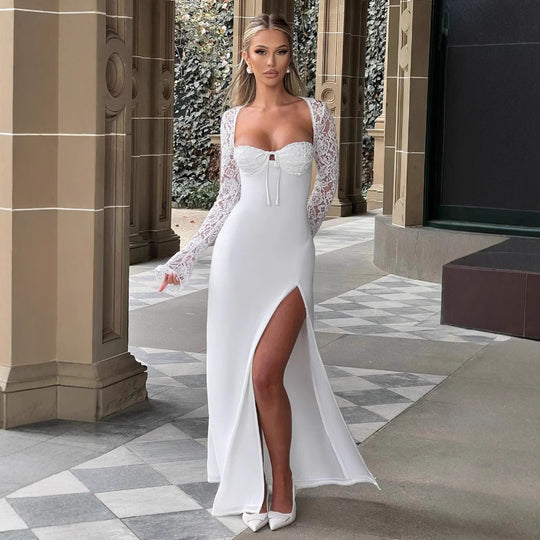 Damen Maxikleid mit langen Ärmel-Details R&B