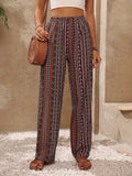 Damen weite Palazzo-Hose mit buntem Ethno-Design und elastischem Bund R&B