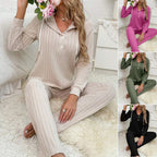 Damen Gemütlicher Strickanzug mit Kapuze und Knopfleiste R&B