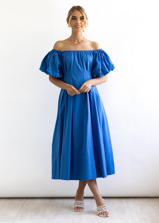 Damen Maxikleid mit schulterfreier Silhouette und voluminösen Ärmeln R&B