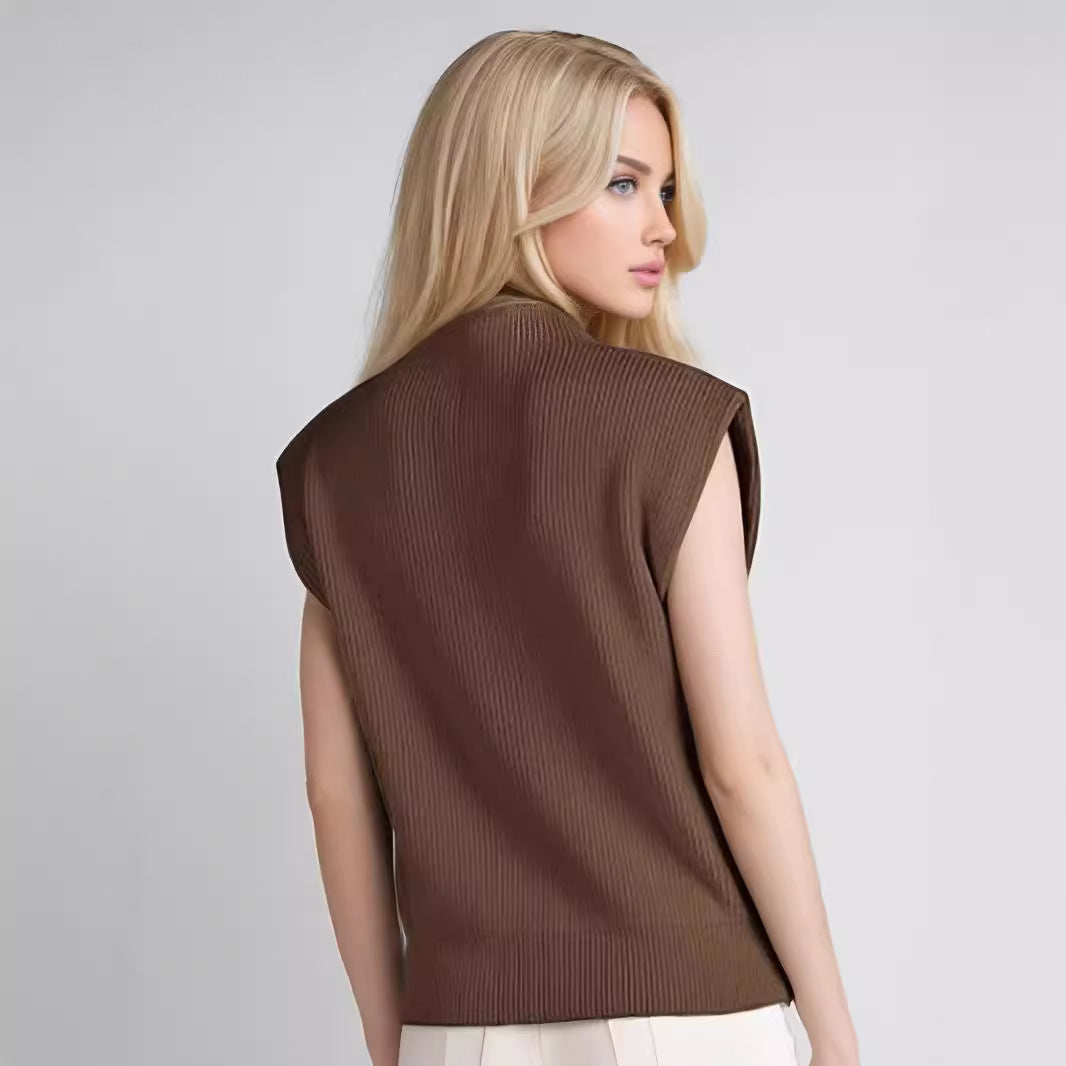 Damen elegantes Rippstrickoberteil mit hohem Kragen R&B