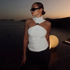 Damen elegantes Top mit hohem Kragen und schlichtem Design R&B