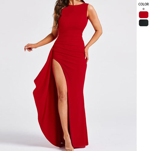 Damen Abendkleid mit hohem Schlitz und Raffungen R&B