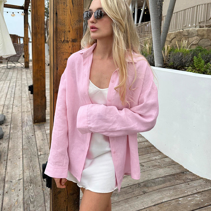 Damen Leinenhemd mit lässigem Schnitt und oversized Ärmeln R&B
