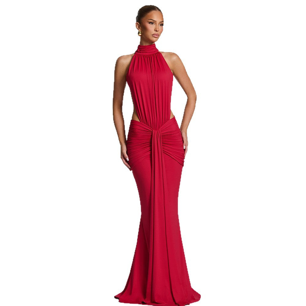 Damen Figurumspielendes Abendkleid mit hochgeschlossenem Design und raffinierten Drapierungen R&B