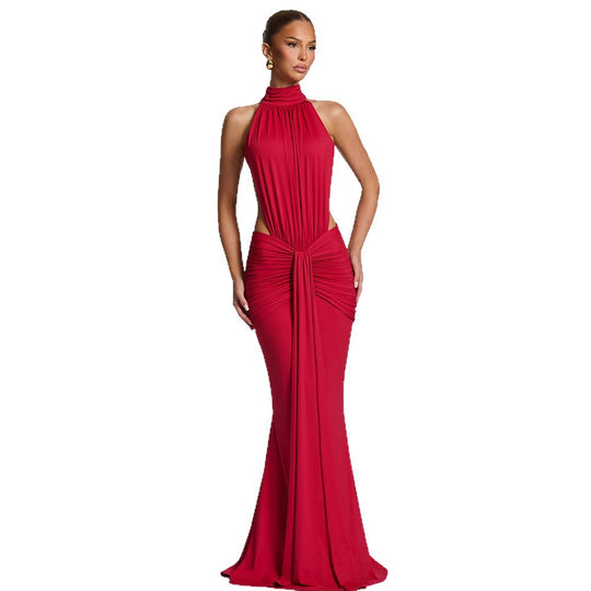 Damen Figurumspielendes Abendkleid mit hochgeschlossenem Design und raffinierten Drapierungen R&B