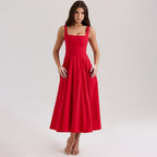 Damen A-Linien Kleid mit quadratischem Ausschnitt und schmalen Trägern R&B