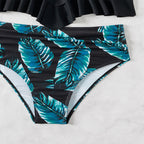 Damen Crop-Top-Bikini mit voluminösen Rüschendetails und hoch tailliertem Slip