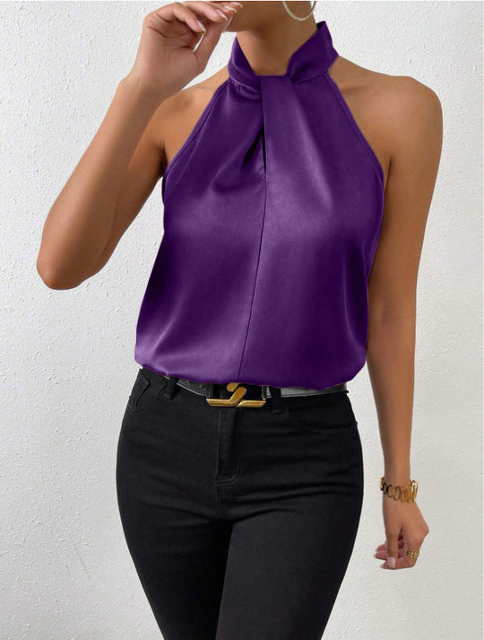R&B | Damen Knoten Hals Stil Top Seide