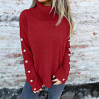 Damen kuscheliger Rollkragenpullover mit dekorativen Knöpfen