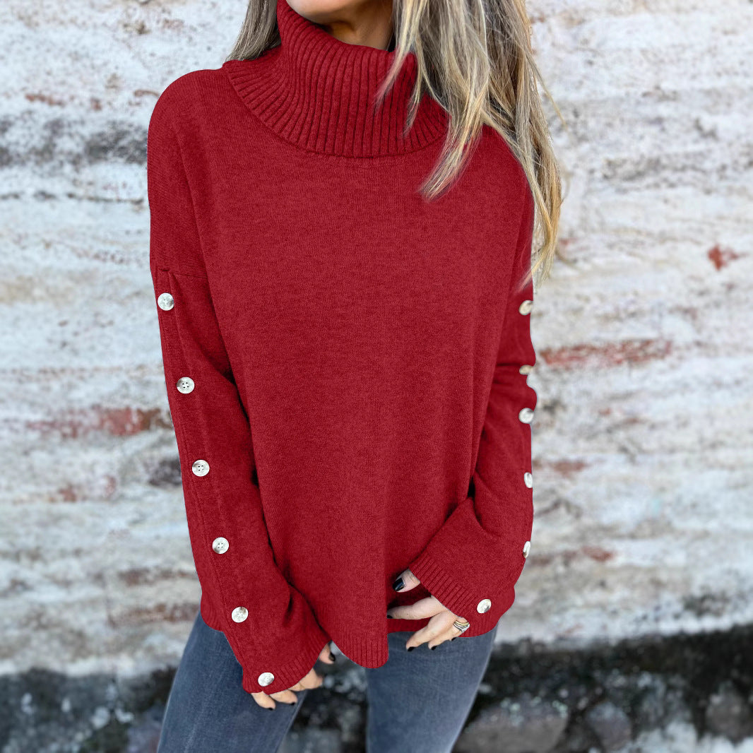 Damen kuscheliger Rollkragenpullover mit dekorativen Knöpfen