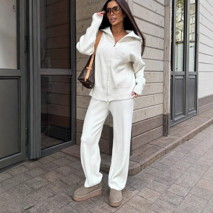Damen kuscheliger Zip-Pullover mit weitem Kragen und Rippstruktur R&B